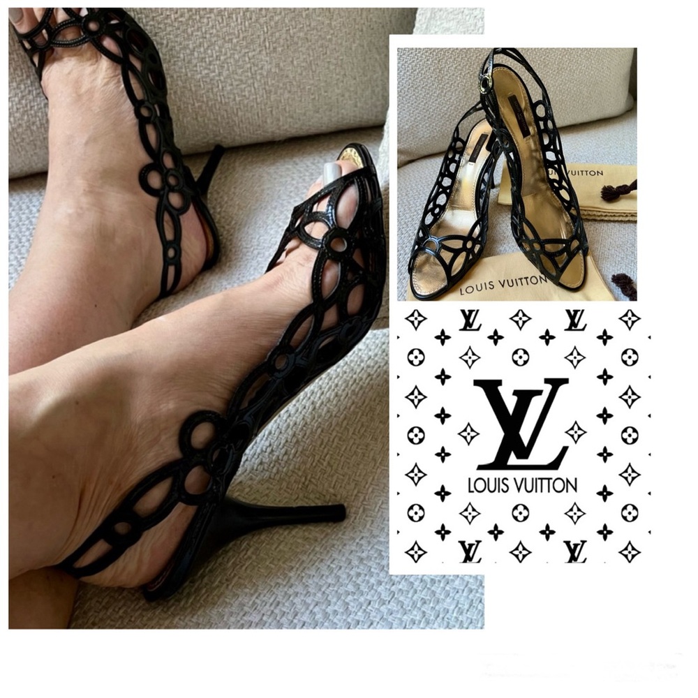 Louis Vuitton HOLIDAYS Patent Leather Lazor Cut Out Accent Slingback Heels